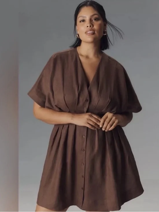 Anthropologie The Tobie Linen Pleated Mini Shirt Dress by Exquise - Picture 4 of 10